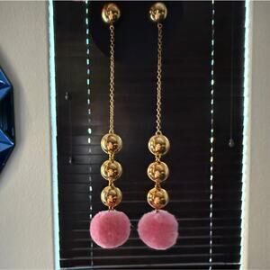 Elizabeth and James Boca Pom Pom Drop Earrings Gold Pink Rare